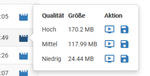 Optionen zum Streamen und Download
